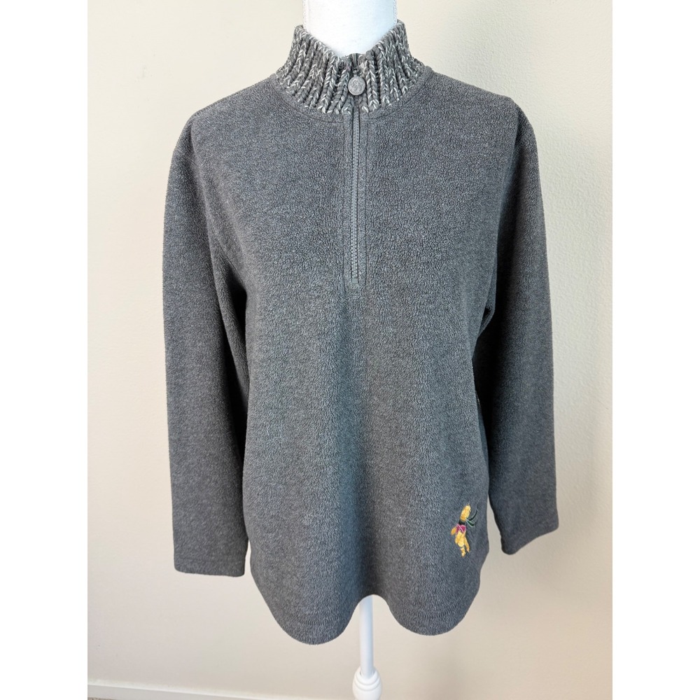 Disney Store Womens Fleece Pullover Winnie Pooh S Gray 1/4 Zip Winter Sweater